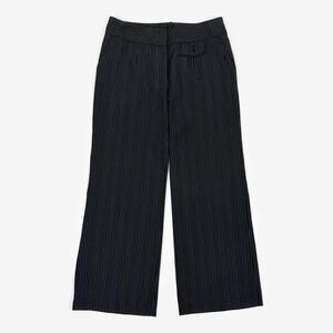 Escada Striped Dress Pants Large Black Wool Blend Trousers Office Career Preppy